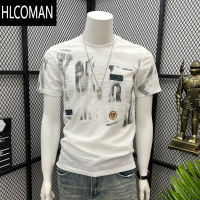 HLCOMAN设计师款冰丝t恤男印花短袖体恤夏天潮牌男士高端凉感半袖上衣服