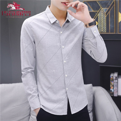 传奇保罗（CHUANQIBAOLUO）长袖衬衫男韩版时尚修身印花衬衣2020秋季新款潮流帅气男士寸衫潮