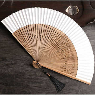 精品收藏-日式折扇竹柄扇双面纸扇男扇空白纸扇可书画三维工匠双面黑色宽面款送个小流苏