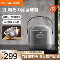 苏泊尔0涂层电饭煲2L小升数不锈钢球釜内胆电饭锅 大火力家用智能多功能无涂层电饭煲 新品SF20FC615A