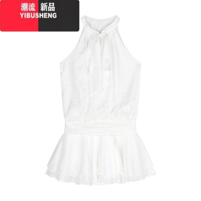 YIBUSHENG白色挂脖连衣裙女季法式温柔风绝美生日小短裙无袖收腰a字裙子