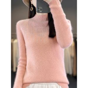 百搭打底衫一线成衣100羊毛衫女半高圆领加厚长袖毛衣女韩版女