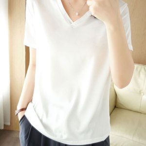 缎面冰丝短袖女2026夏季洋气女装新款v领短袖女士T恤