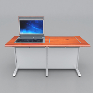 红星鼎龙 定制单人红樱桃色翻转式多媒体电教室中控学生机房电脑桌椅培训桌电脑桌