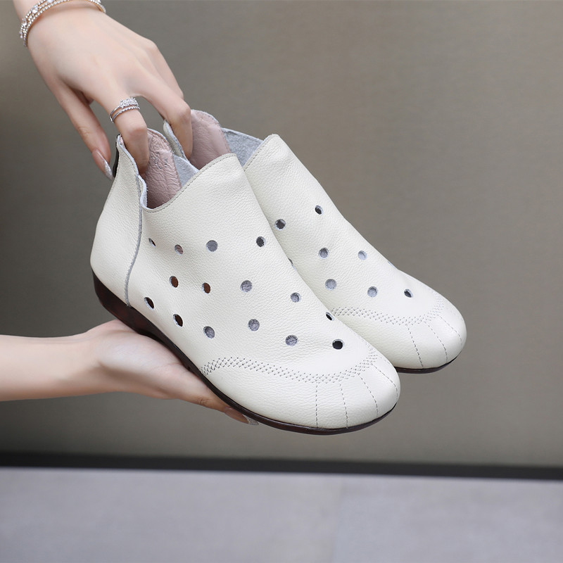 头层牛皮凉靴女26春夏季镂空透气真皮舒适软底复古软底42大码凉靴