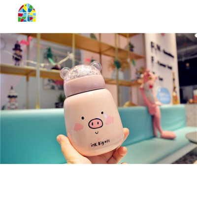 韩版超萌水杯小猪保温杯少女心ins学生可爱小巧便携儿童迷你杯子 FENGHOU 白色独角兽