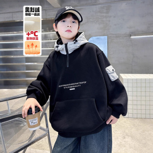 儿童装男童加绒卫衣秋冬款新款冬季男孩加厚一体中大童上衣潮