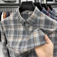 春秋季新款纯棉磨毛男士长袖格子衬衫商务休闲内搭衬衣外套上衣潮