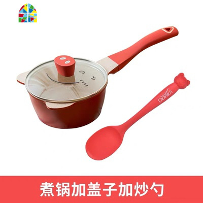 新款韩国金猪侠宝宝辅食锅儿童奶锅不粘锅煎锅汤锅 FENGHOU 天蓝色金猪侠套装+蒸屉