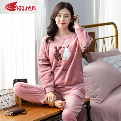 可莉允加厚珊瑚绒睡衣女秋冬天甜美可爱法兰绒保暖家居服套装大码可外穿睡衣