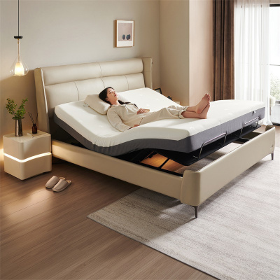 全友家居意式极简轻奢真皮床卧室1米8头层牛皮软包双人大床