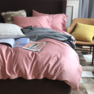北欧纯色全棉四件套纯棉被套床单60支贡缎长绒棉素色1.8m2米床品