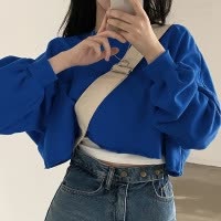 来图来样定制 短款卫衣女秋季纯色新款宽松露脐圆领上衣