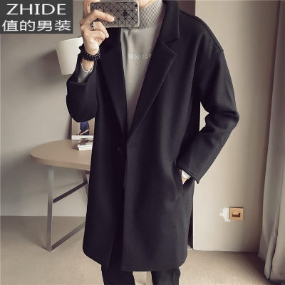 SUNTEK设计感风衣男英伦风中长款过膝韩版潮流痞帅气毛呢子大衣外套秋冬风衣