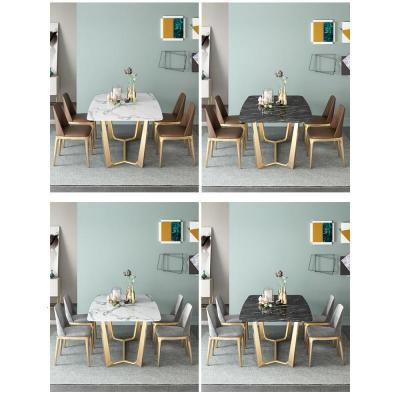 轻奢大理石餐桌北欧餐桌椅组合饭店主题餐厅长方形岩板金色方桌椅