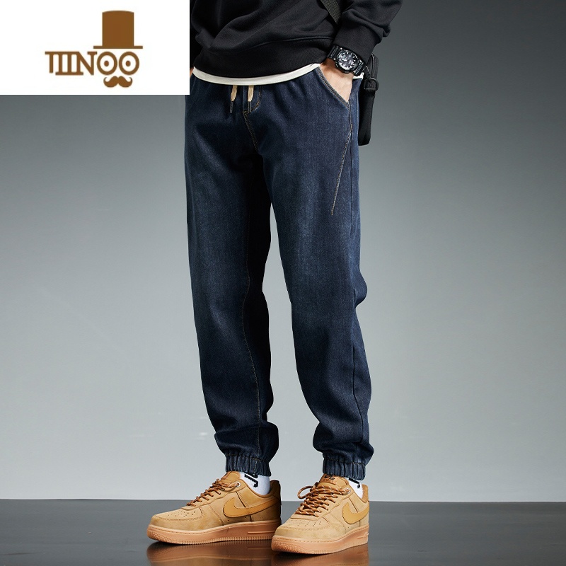 YANXU2023新款时尚宽松百搭男士外穿休闲束脚牛仔长裤潮流男装