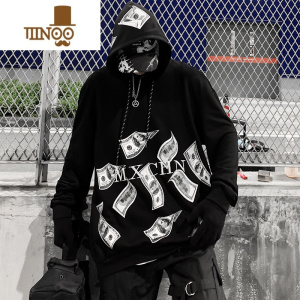 YANXU国潮oversize宽松连帽美式复古hiphop卫衣男ins欧美潮牌加绒大码
