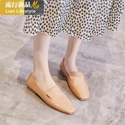 2020春季新款韩版真皮平底单鞋女时尚百搭一脚蹬乐福鞋方头奶奶鞋知义(ZHIYI)休闲鞋