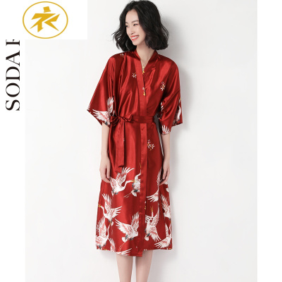 Ideamini晨袍睡衣女夏季薄款长款冰丝绸性感睡袍结婚新娘婚礼浴袍