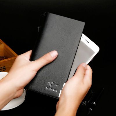 袋鼠男士长款钱包多功能拉链手拿包欧美男手包软皮