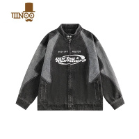 YANXUTurned易冧ounng牛仔夹克男秋季国潮字母印花拼接设计机能风外套