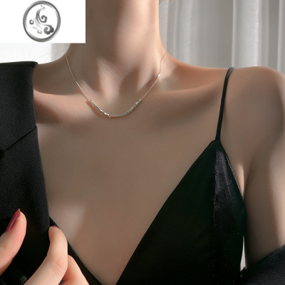 JiMi 小方块项链2023年新款女银银项链女高级设计感小众锁骨链女