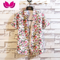 七斓短袖衬衫男士2023韩版时尚印花修身休闲发型师碎花半袖衬衣潮