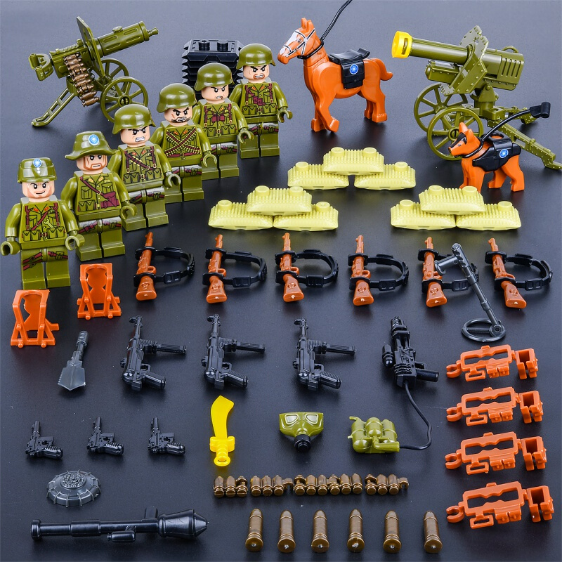 二战八路军军事积木人仔公仔战车男孩拼装玩具城市警察 国军6人