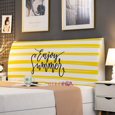 床头套罩北欧风格全包通用防尘软包保护床靠背简约现代木 黄色条文 高度50-65*长度180cm通用款