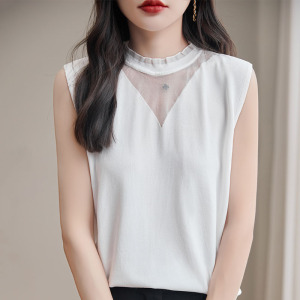 花边领冰丝吊带背心女夏季薄款内搭镂空蕾丝针织无袖上衣洋气打底