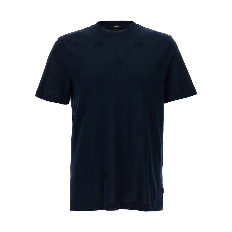 Hugo boss纯棉弹力圆领短袖男士全幅提花LOGOT恤潮流百搭基础款