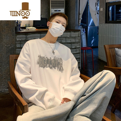 YANXU圆领卫衣男2023秋季新款美式高街潮牌发泡印花无帽情侣装外套