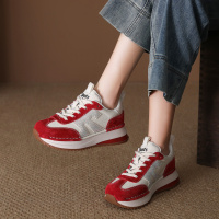 真皮单鞋女2026春季新款松糕底底拼接圆头系带百搭舒适休闲运动鞋_959