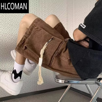 HLCOMAN复古立体大口袋工装牛仔短裤男装夏季做旧水洗阔腿五分裤潮流薄款