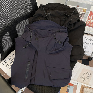 马甲男夏季新款连帽工装夹克休闲潮牌痞帅运动背心无袖坎肩男外套