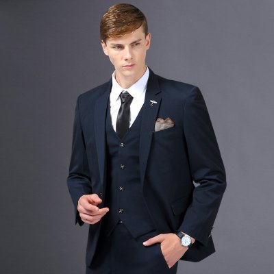 蓝缕金(LANLVJIN)商务正装男士西服套装男西装三件套新郎结婚礼服伴郎服韩版修身帅气英伦风休闲青年职业工作服