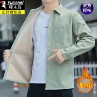 正品啄木鸟加绒加厚男士长袖纯棉衬衫男休闲宽松上衣冬季衬衣保暖