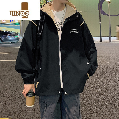 YANXU美式潮牌工装夹克男连帽春季情侣冲锋衣男宽松百搭学生休闲外套男