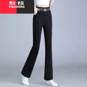 YIBUSHENG新款微喇叭长裤女九分春秋薄时尚休闲妈妈阔腿裤子松紧高腰弹力