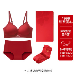 本命年红色内衣内裤女马年新娘结婚无痕小胸聚拢文胸套装礼盒