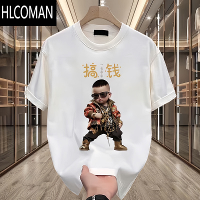 HLCOMAN2025美式短袖夏季新款痞帅T恤个性印花潮男圆领上衣
