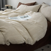 感北欧侘寂风水洗四件套提花条纹纯棉被套床单笠床上用品