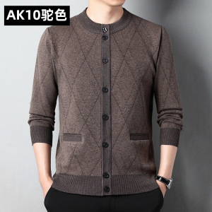 秋冬新款男士针织开衫毛衣 加厚保暖单排扣针织中山装外套爸爸装