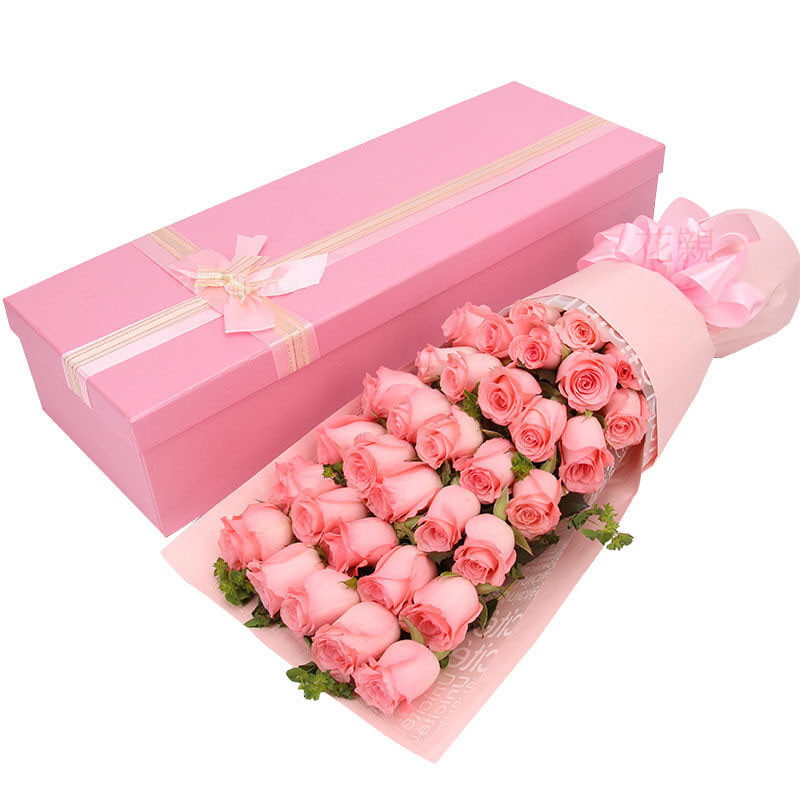 全国同城配送鲜花速递同城33朵粉玫瑰花束礼盒生日鲜花北京南宁柳州