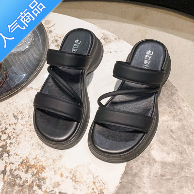 SUNTEK松糕厚底增高拖鞋女夏季外穿2023年新款网红时尚小众高级感凉鞋拖