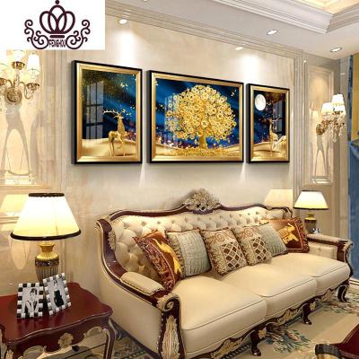 封后(FENGHOU)摇钱树发财鹿钻石画满钻石绣三联画风景贴钻十字绣2019新款总尺寸242x90厘米满钻全贴单幅63