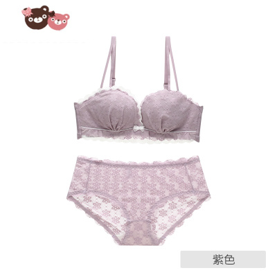 绿彩虹光甜美蕾丝少女内衣美背可无肩带无钢圈聚拢抹胸式文胸套装