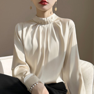 法式别致设计感木耳边醋酸仿真丝上衣女春季新款轻奢高级叠穿内搭