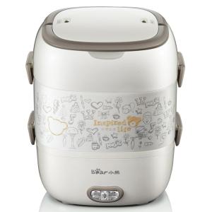 小熊(Bear)电热饭盒 双层加热饭盒多功能便当盒便携式电饭盒带饭热饭神器蒸饭器 不锈钢3内胆(配量杯+环保袋)