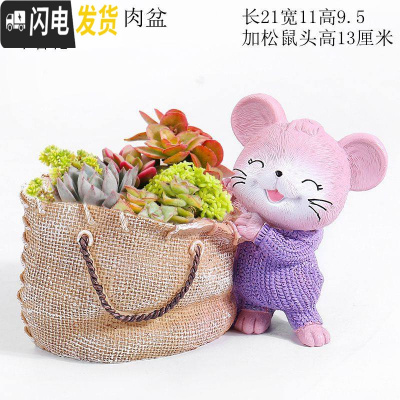 三维工匠大号口径多肉花盆创意个性简约现代卡通可爱精致小动物兔松鼠摆件 紫色大号布袋多肉盆 中等花盆容器
